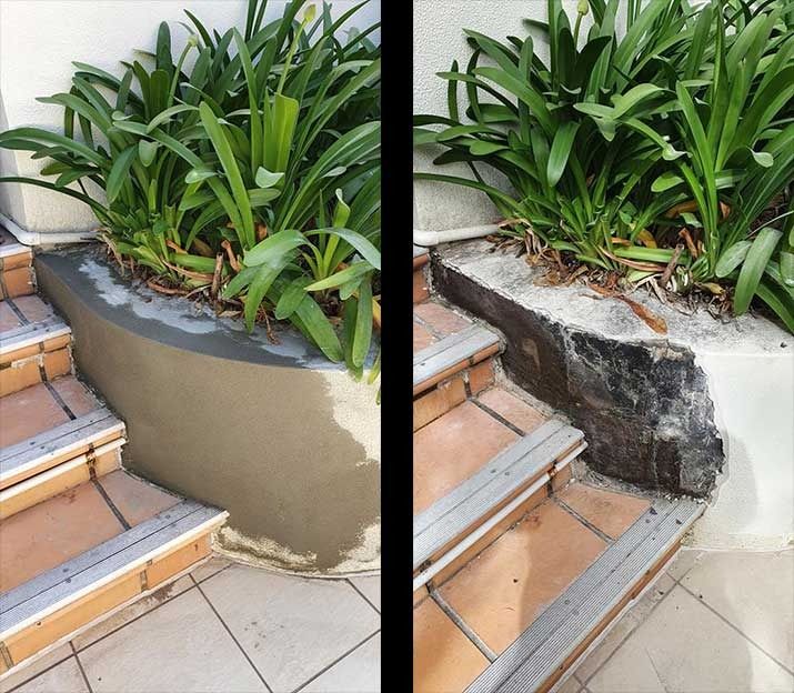 A Before and After Photo of A Potted Plant on A Set of Stairs — MJ Render in Buderim, QLD