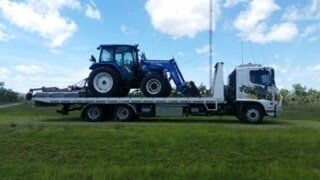Blue Digger On Tow Truck — Day & Night Towing & Transport in Townsville, QLD