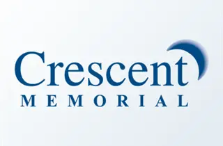 The logo for crescent memorial is blue and white