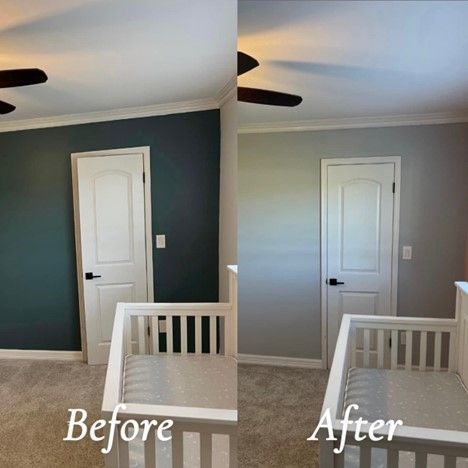 A Before And After Photo Of A Bedroom With A Ceiling Fan - Spring, TX - DJ's Painting