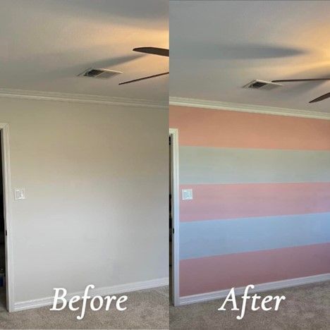 A Before And After Picture Of A Room With A Striped Wall - Spring, TX - DJ's Painting