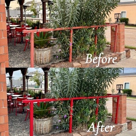 A Before And After Photo Of A Patio With Tables And Chairs - Spring, TX - DJ's Painting