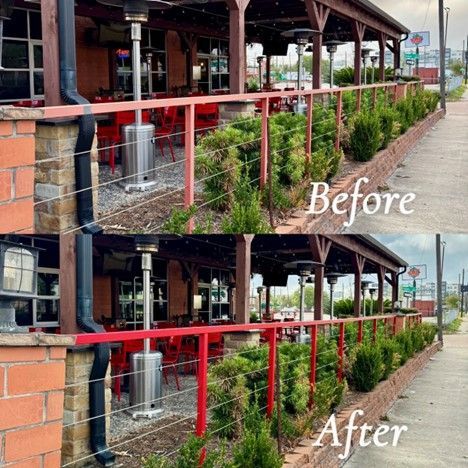 A Before And After Picture Of A Restaurant With A Red Railing - Spring, TX - DJ's Painting
