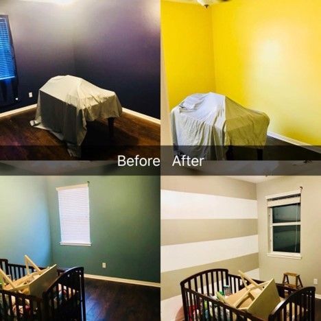 A Before And After Photo Of A Bedroom With Yellow Walls - Spring, TX - DJ's Painting