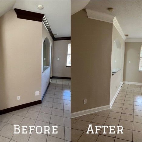 A Before And After Photo Of A Room With Tile Floors - Spring, TX - DJ's Painting