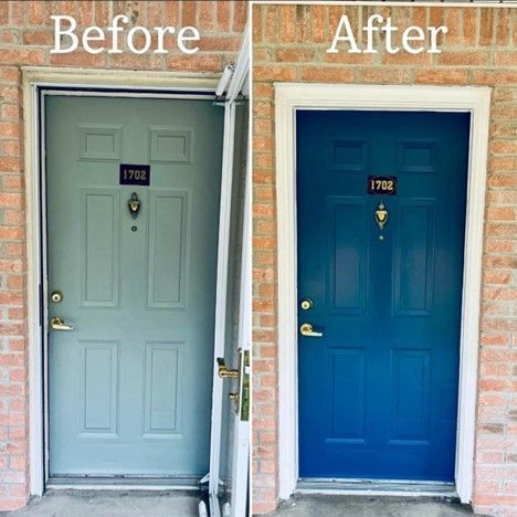 A Before And After Picture Of A Blue Door On A Brick Wall - Spring, TX - DJ's Painting