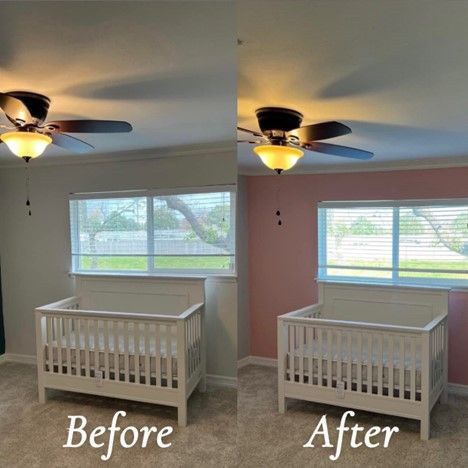 A Before And After Photo Of A Nursery With A Ceiling Fan - Spring, TX - DJ's Painting