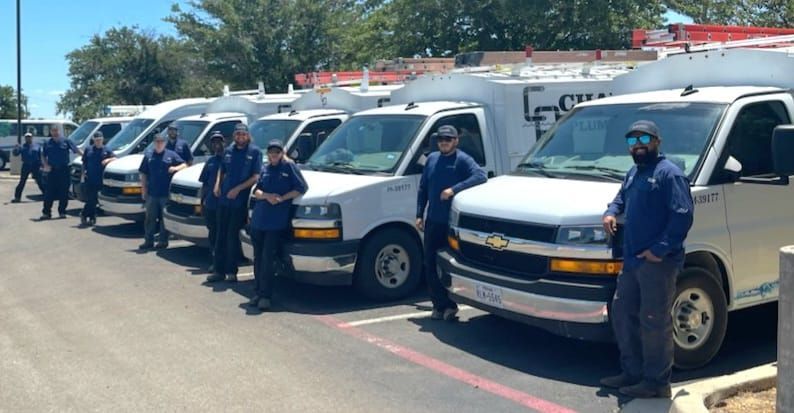 A group of people standing in front of a row of vans.