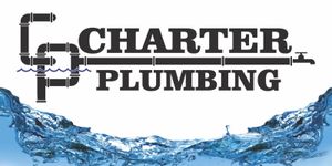 The logo for charter plumbing shows a pipe in the water.