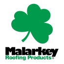 The logo for malarkey roofing products has a green shamrock on it.