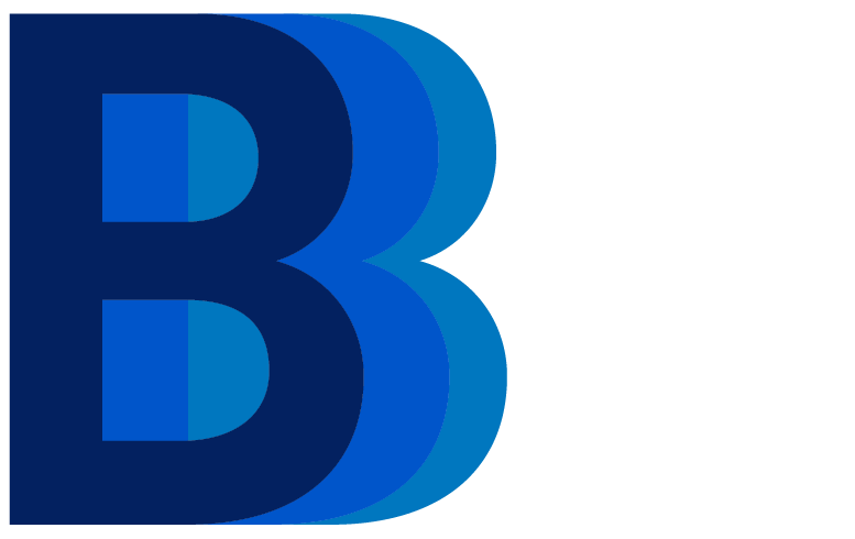 Blue stylized letter B logo on a white background