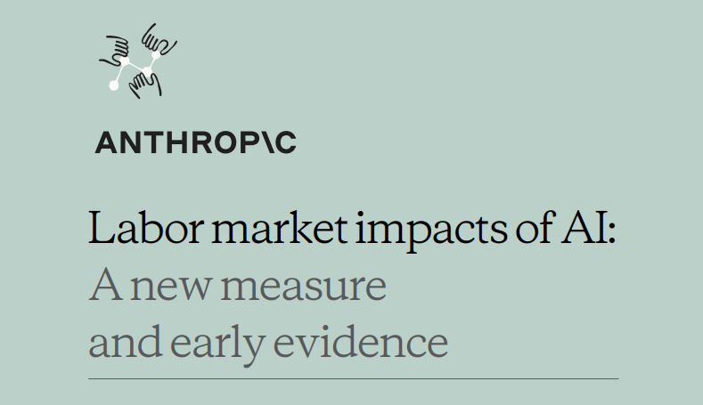 Anthropic report cover on mint green: “Labor market impacts of AI: A new measure and early evidence”