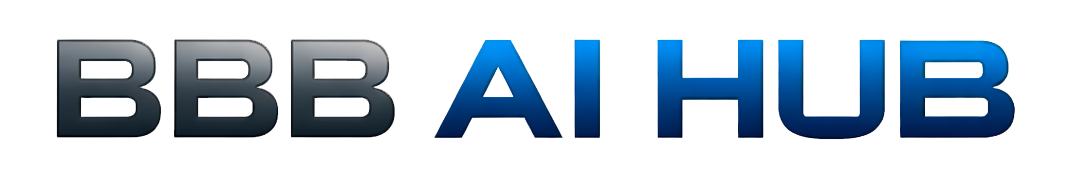 BBB AI Hub logo in metallic gray and blue text on a light background