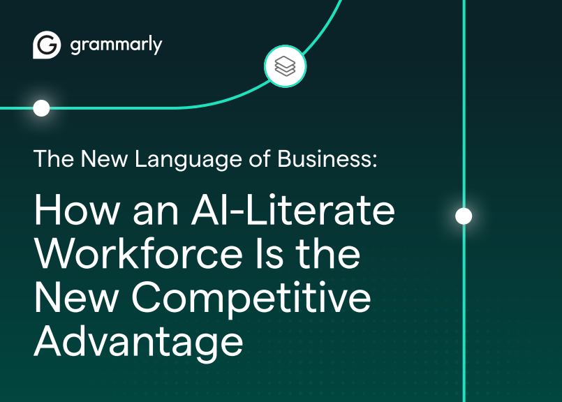 Grammarly title slide in black and teal: “How an AI-Literate Workforce Is the New Competitive Advantage”