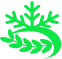 Green plant logo with a leaf branch and snowflake design