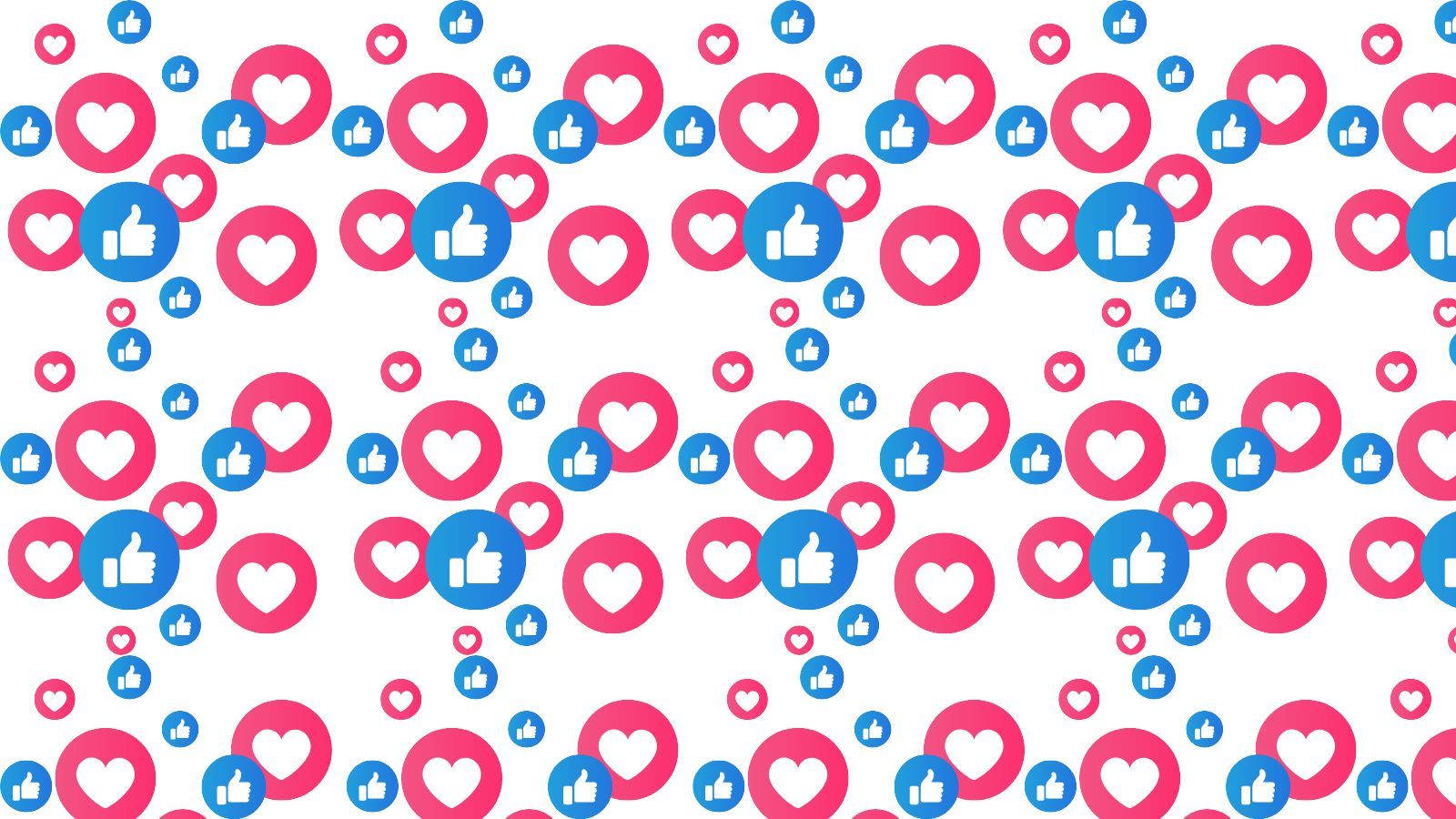 a pattern of pink and blue thumbs up and hearts on a white background .