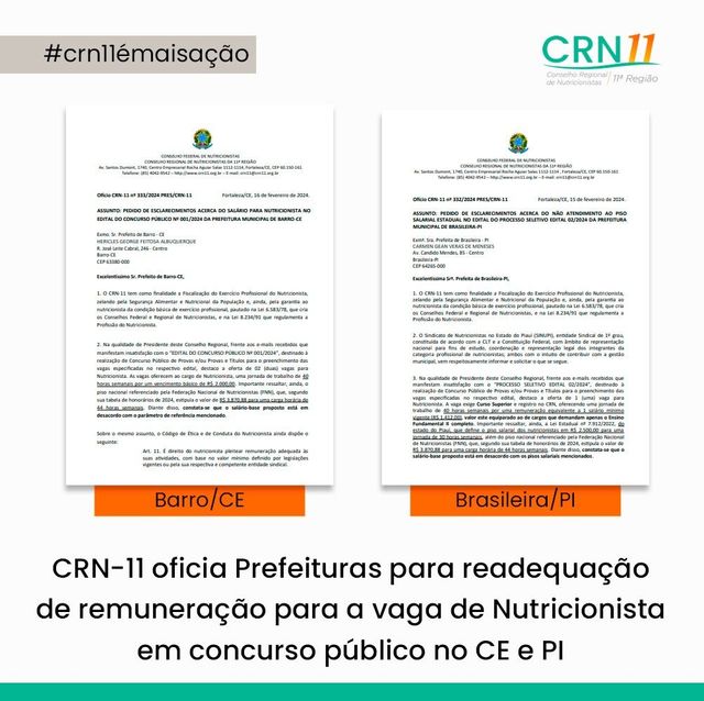 CRN11 oficia Prefeituras para readequação de remuneração para a vaga