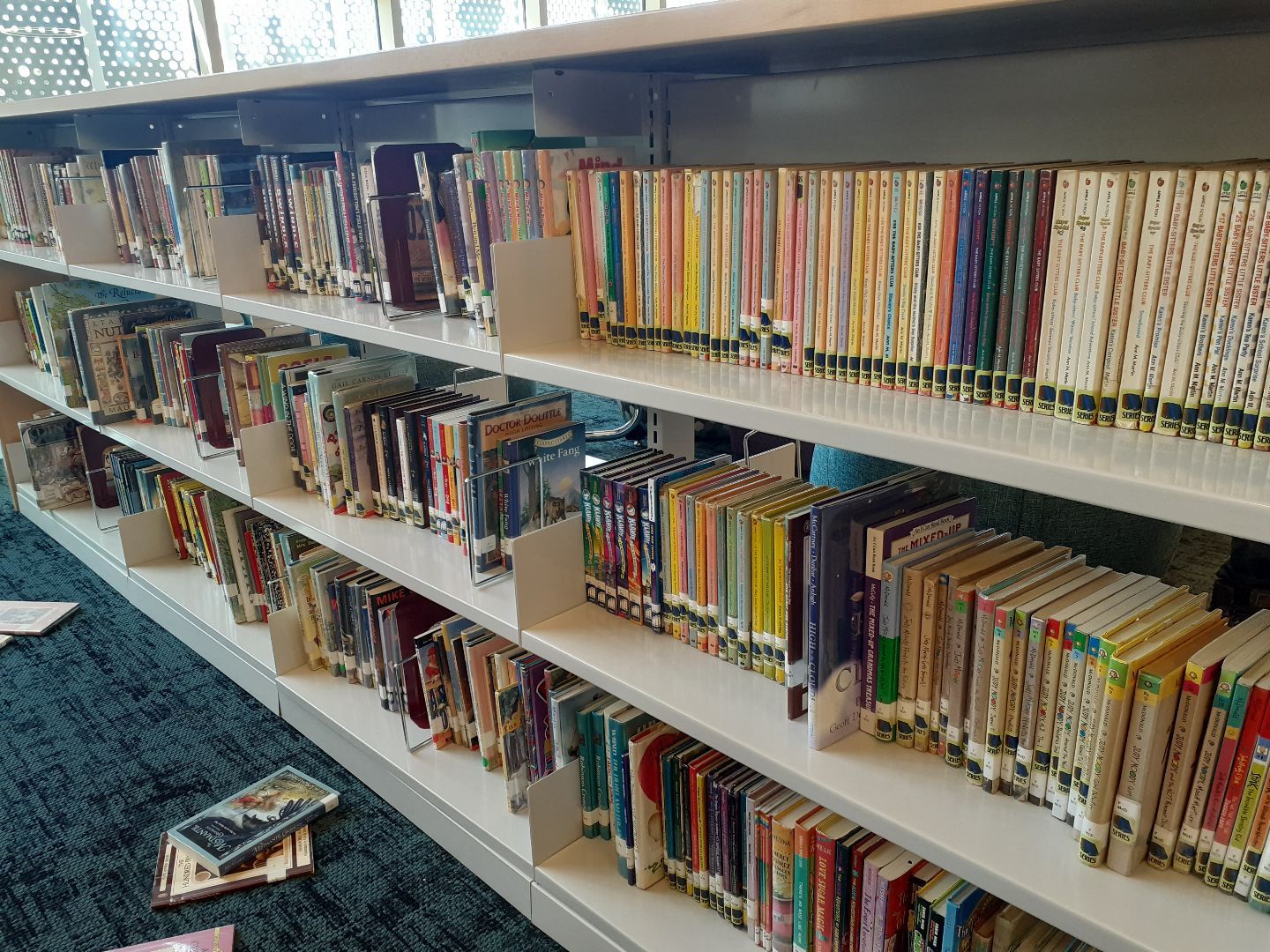 A library shelf filled with lots of books