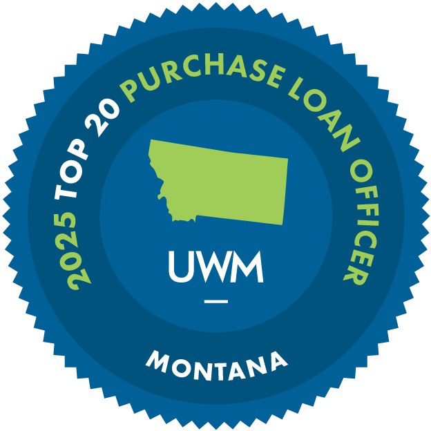 2025 Top 20 Purchase Loan Officer award for Montana, featuring the state outline, the UWM logo, and a blue seal.