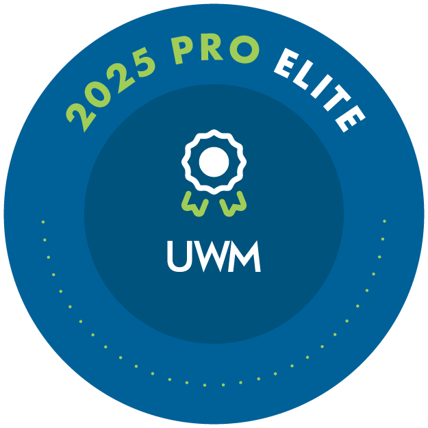 Round blue badge with 