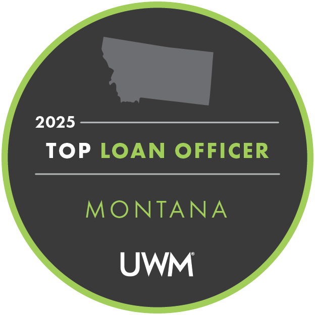 2025 Top Loan Officer award badge for Montana, with the state outline, a green and black circular design, and UWM logo.