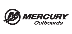 Mercury Outboards logo in black and white with stylized Mercury emblem and text