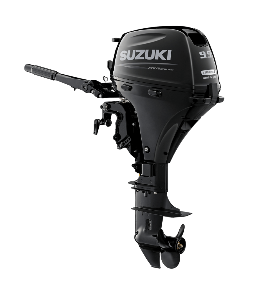 Black Suzuki outboard motor isolated on white background