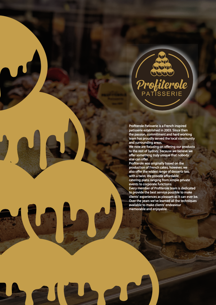 Profiterole patisserie menu cover page