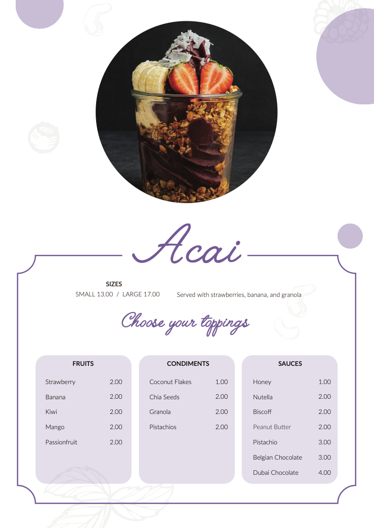 Profiterole store menu page 2