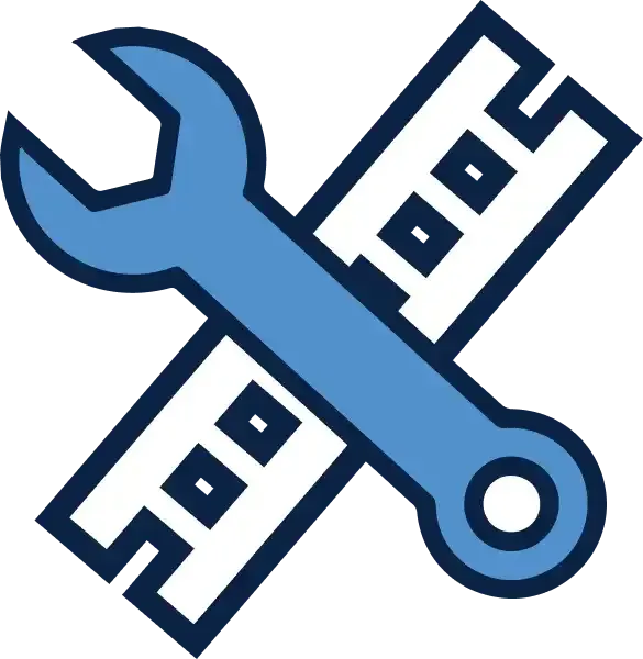 Blue wrench and ruler crossed, representing tools and settings.