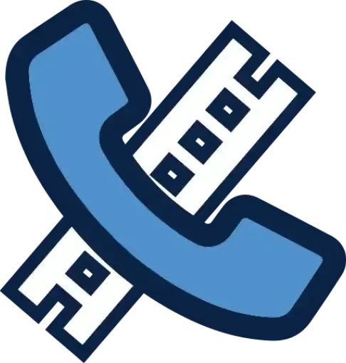 Retro Roofers Hero Blue phone handset crossed with a rectangle, possibly a notepad, both with dark blue outlines.