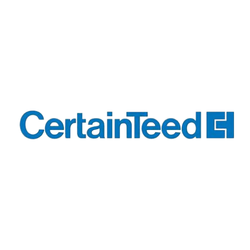 The certainteed logo is blue and white on a white background.