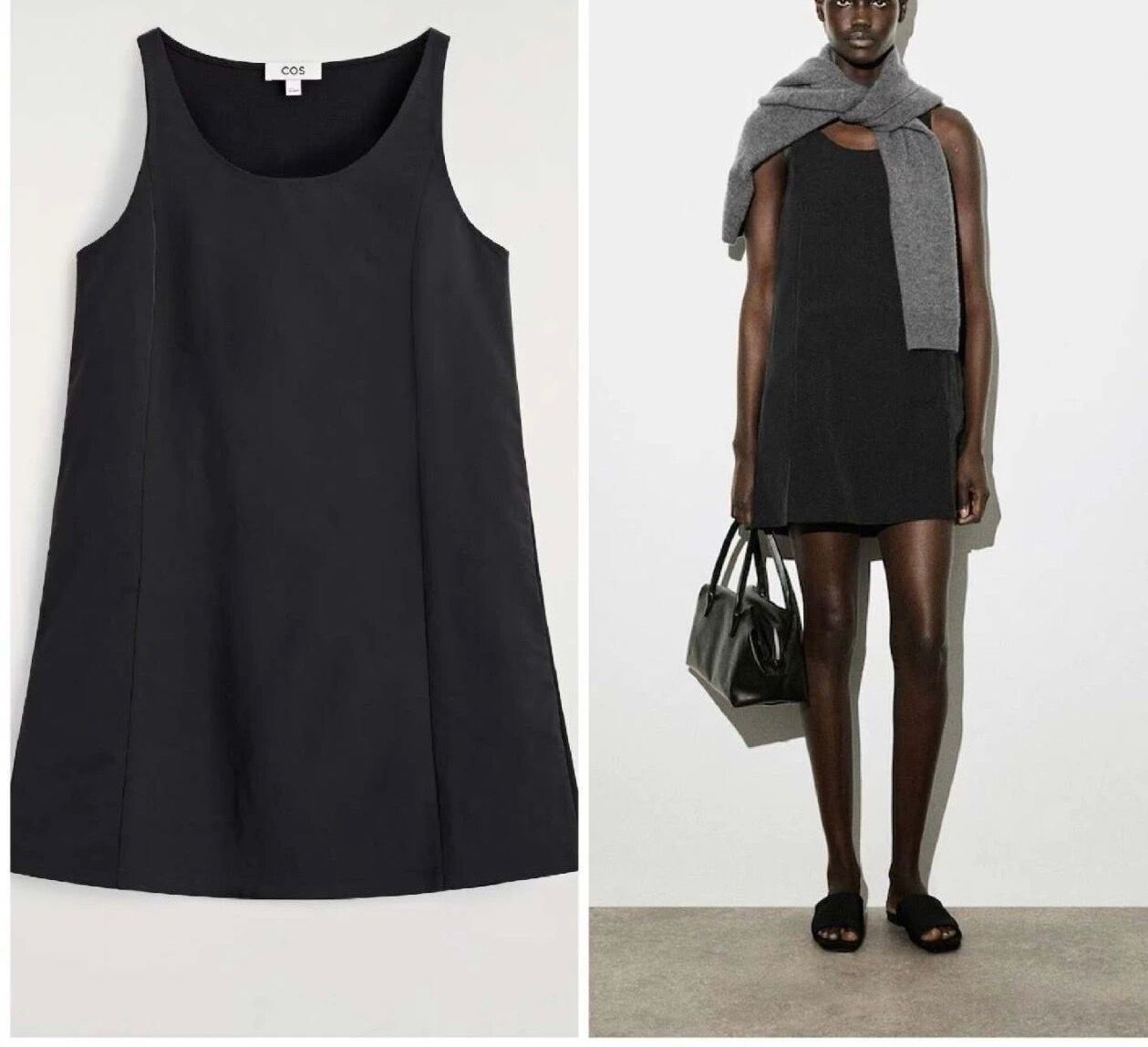 北歐品牌優雅後背針織拼接圓領A字型無袖背心洋裝