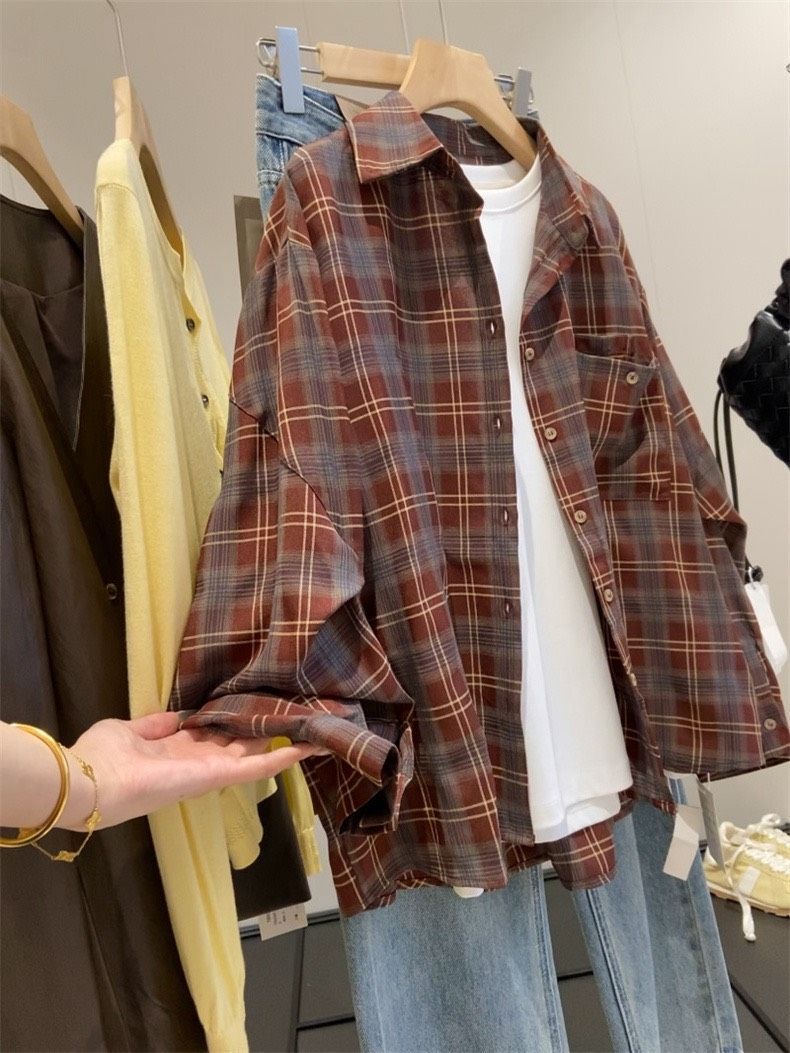 意法訂單！美式復古撞色格紋基礎休閒翻領棉襯衫