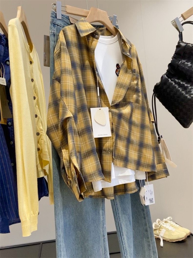 意法訂單！美式復古撞色格紋基礎休閒翻領棉襯衫