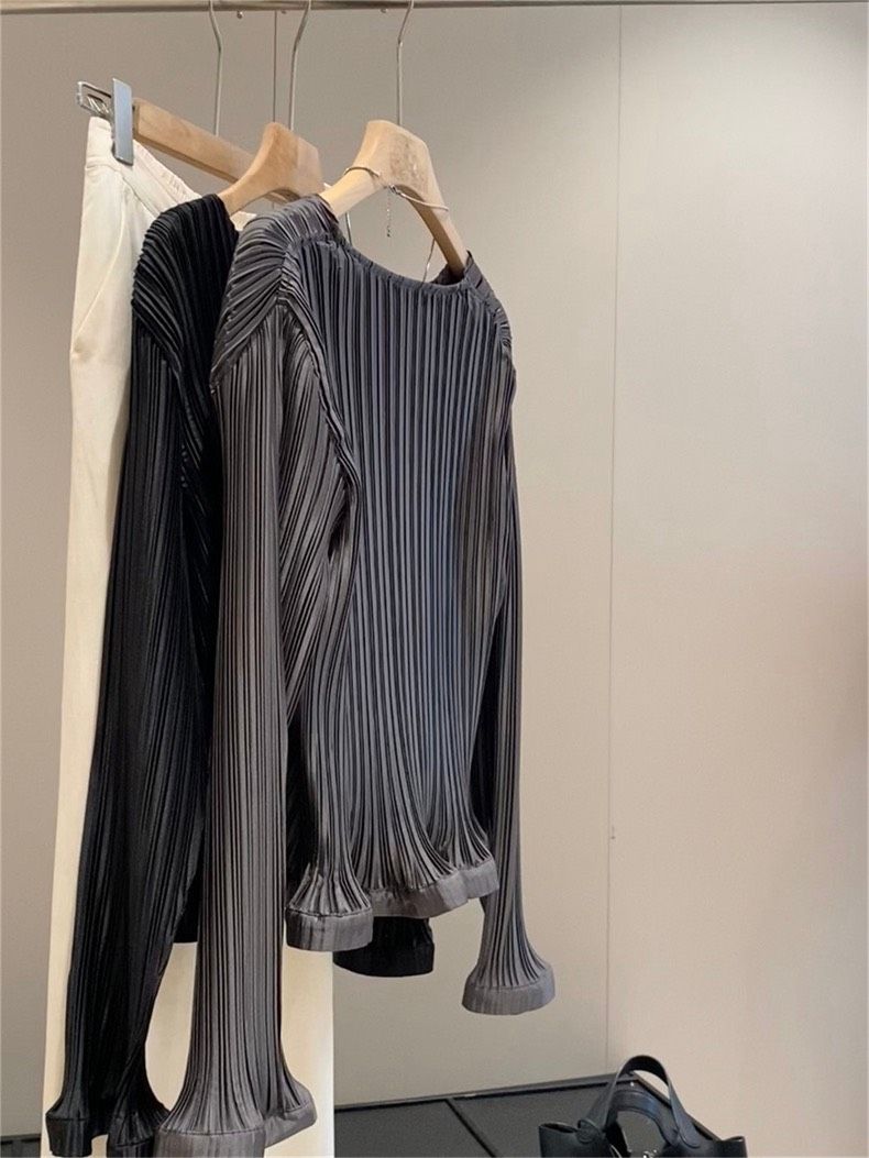 高級線！日系褶皺高溫壓褶早春款設計荷葉邊襯衫