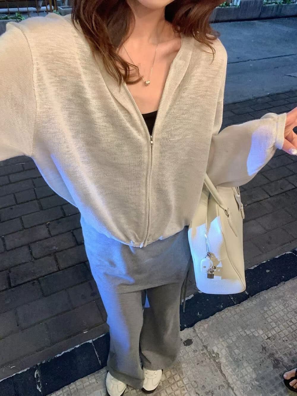 韓版 26S/S -#T319-隨性輕薄連帽針織衫