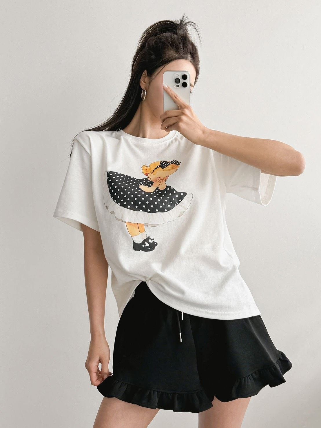 正韓 26S/S -#-洋裝女孩印圖棉tee