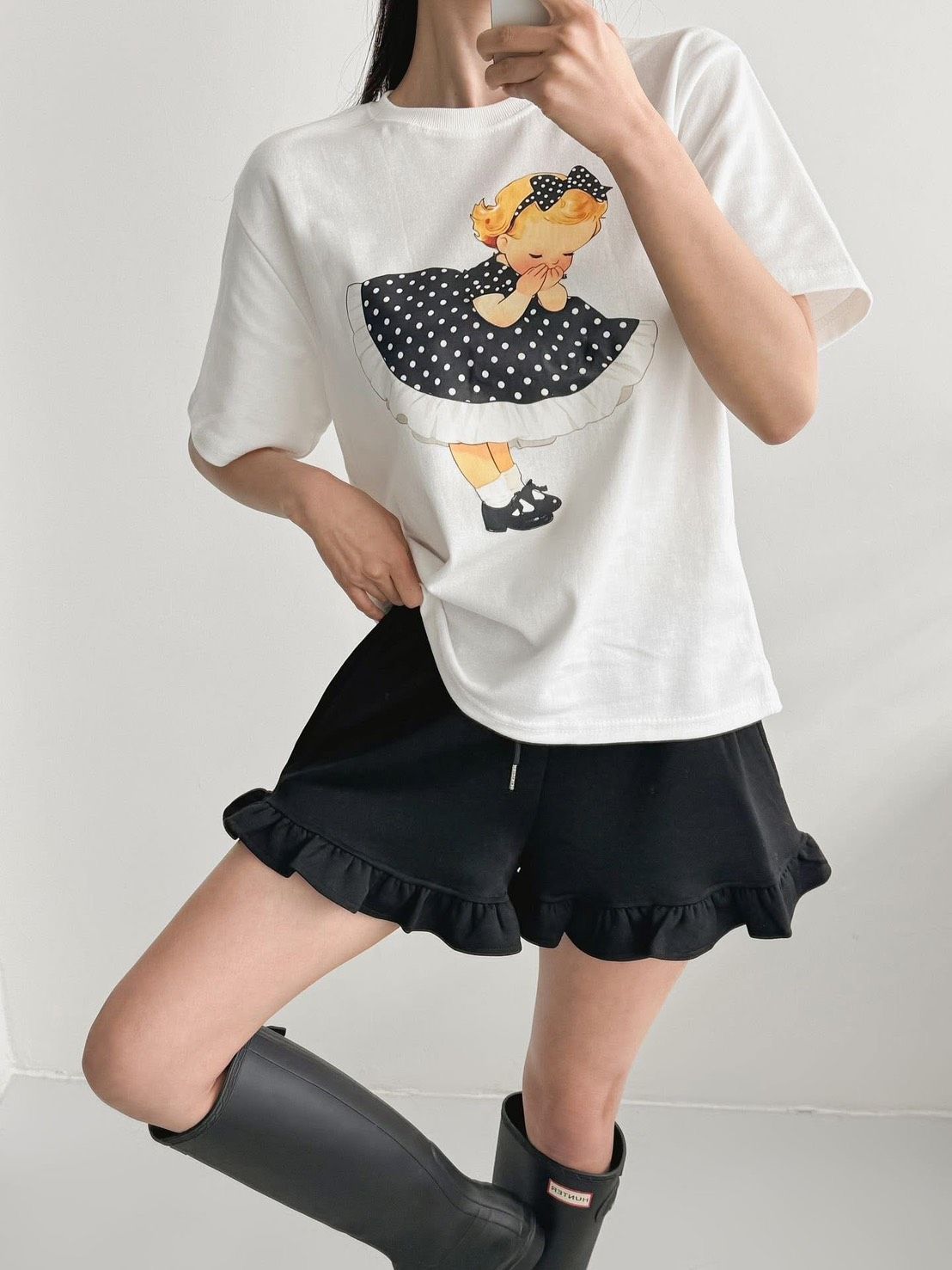 正韓 26S/S -#-洋裝女孩印圖棉tee