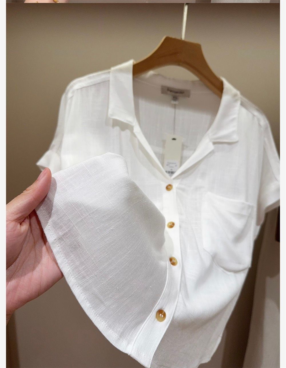 美國品牌，原單 francesca's 法式亞麻短袖白襯衫