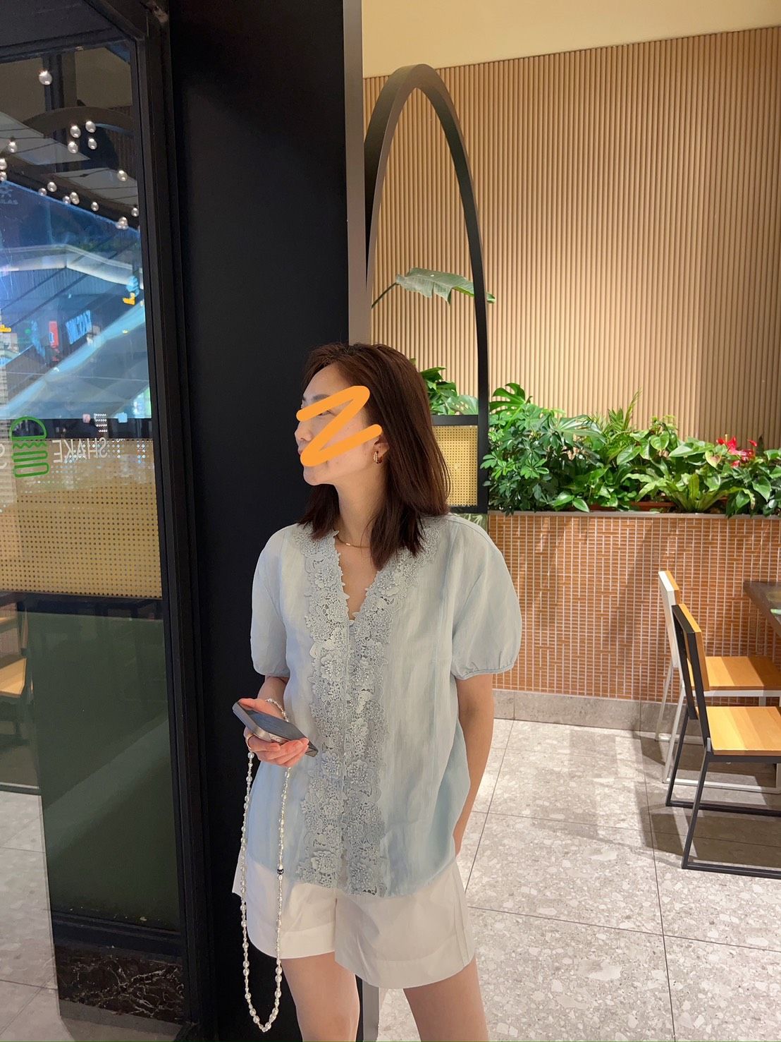✅法式V領苧麻天絲立體花襯衫