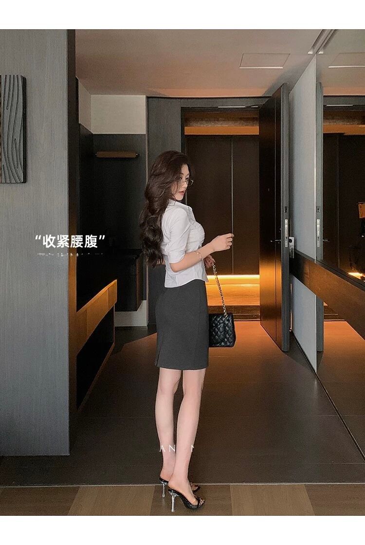 美國單~設計感條紋顯瘦通勤七分袖襯衫