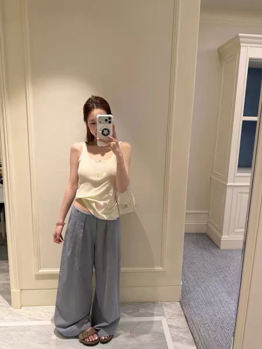 韓版 26S/S -#9825-垂垂格紋寬鬆落地褲