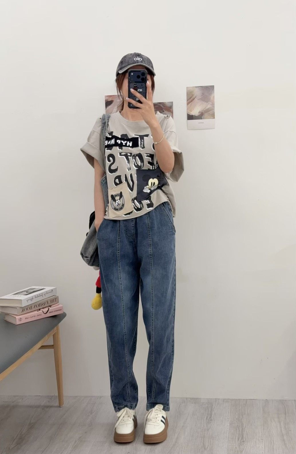 306-9103 新款韓國??鬆緊腰牛仔直筒褲 ?