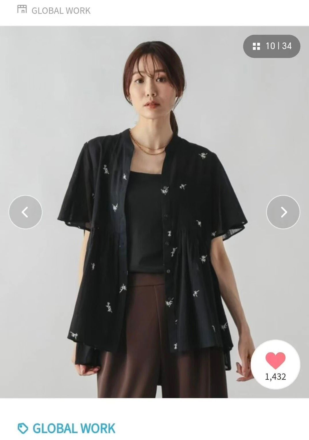 267/02 日本單優雅薄棉刺繡V領單排扣寬鬆休閒喇叭短袖襯衫