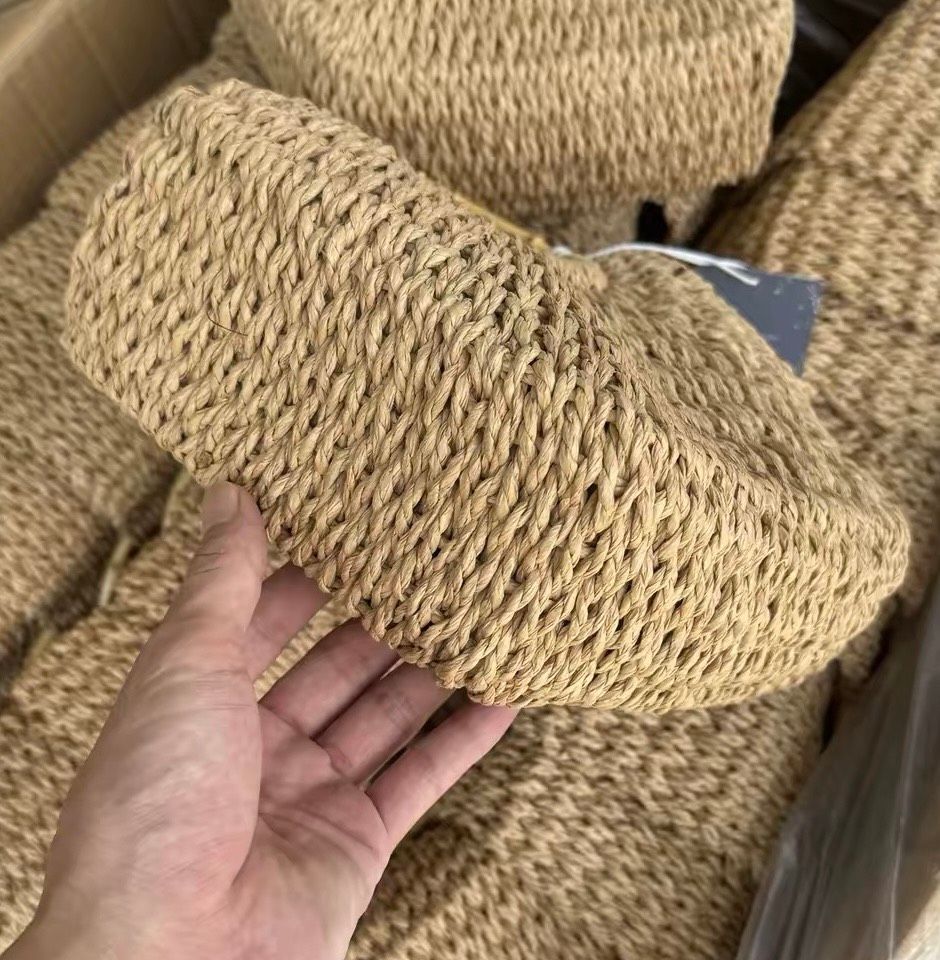 歐美單天然竹節手柄天然紙草手工草編渡假包