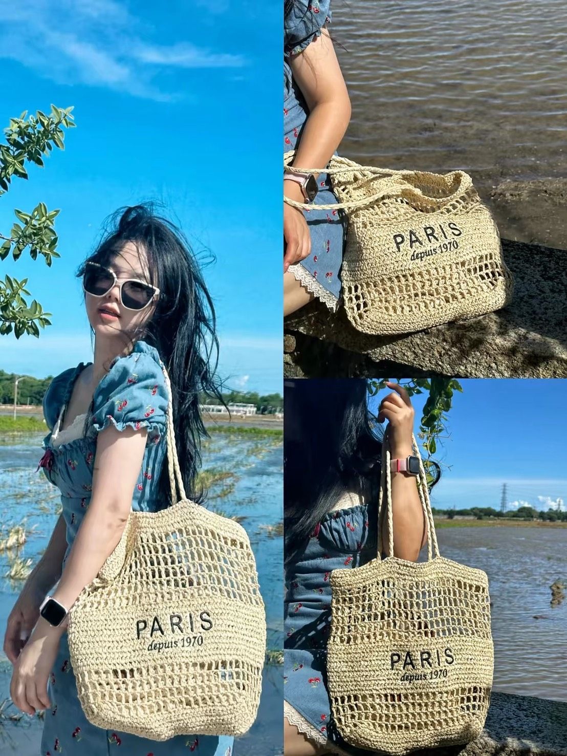 單肩大容量Paris斜背春夏百搭編織草編包