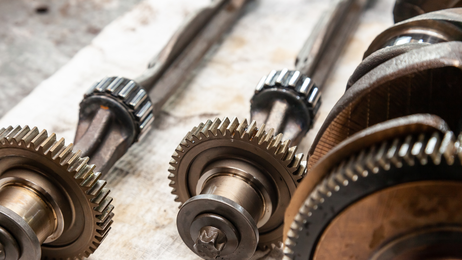 A close up of a group of gears on a table.