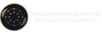 A logo for transformative dynamics philosophical counseling.