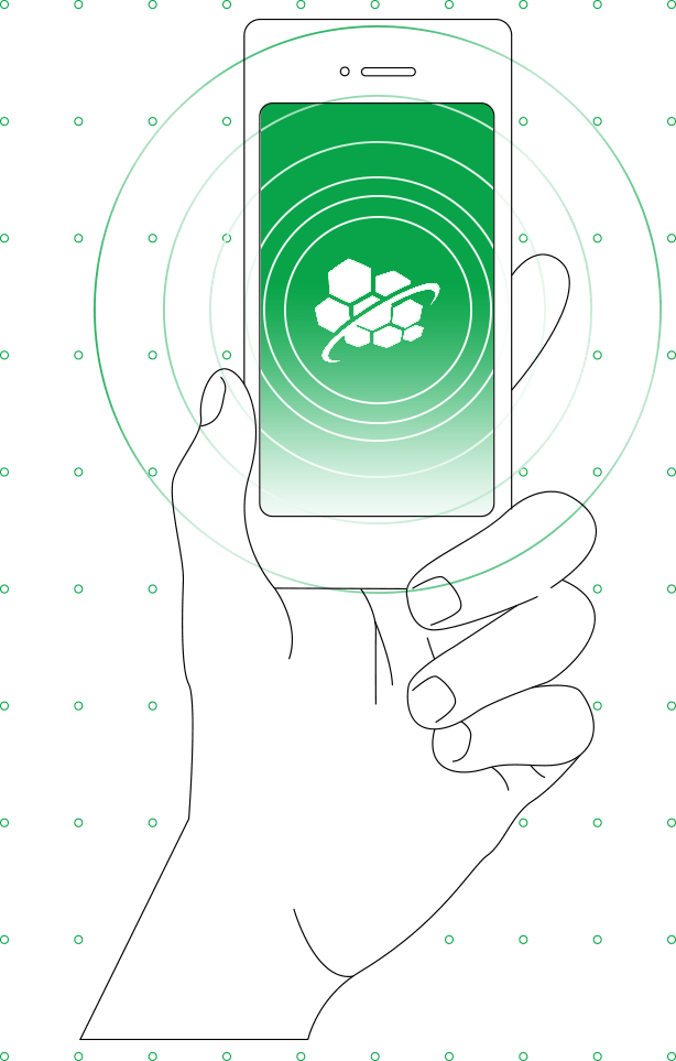Illustration of hand holding a mobile phone with Nixon and Associates logo on the screen